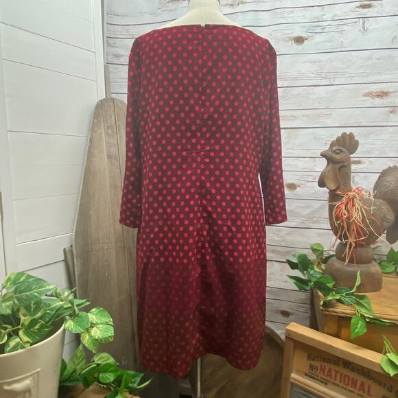 Old Navy 3/4 Sleeve Polka Dot Dress Large Burgandy Maroon Ombre Dots Scoop Neck - Picture 5 of 11